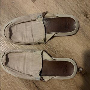 Sanuk Beige Canvas Slip-On Loafers